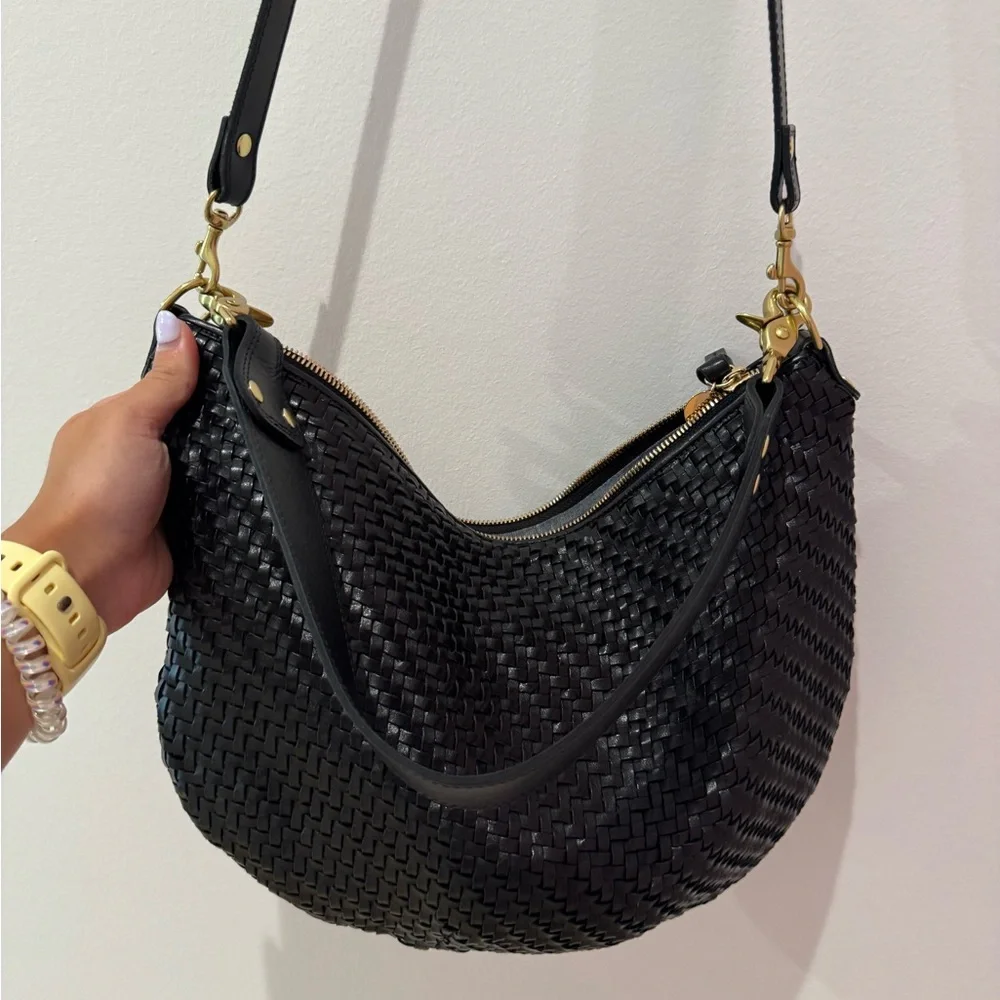 Clare V Black Woven Hobo Shoulder Bag